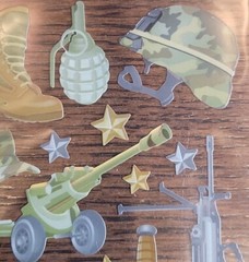 US Amy Military Uniform Boots Helmet Tank Gun Knife Star Tickets Stickers Crafts