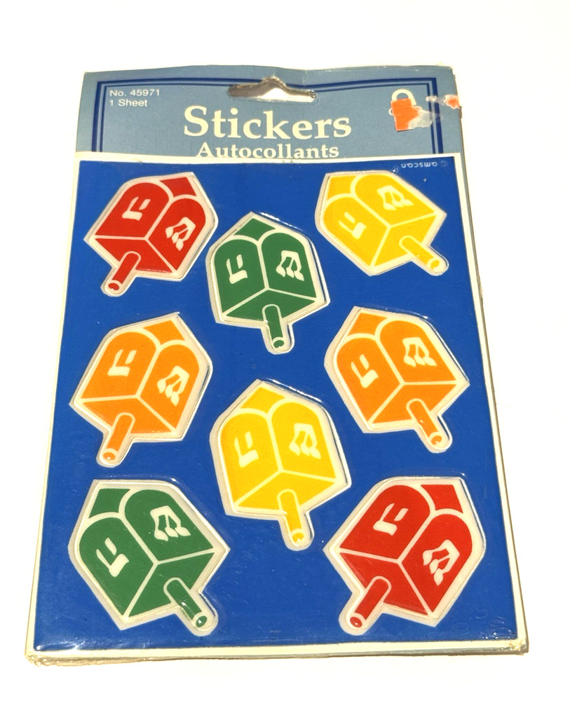 VTG AMSCAN Hanukkah Holiday Stickers Decal Dreidel 45971 Taiwan 1 Sheet NOS NEW