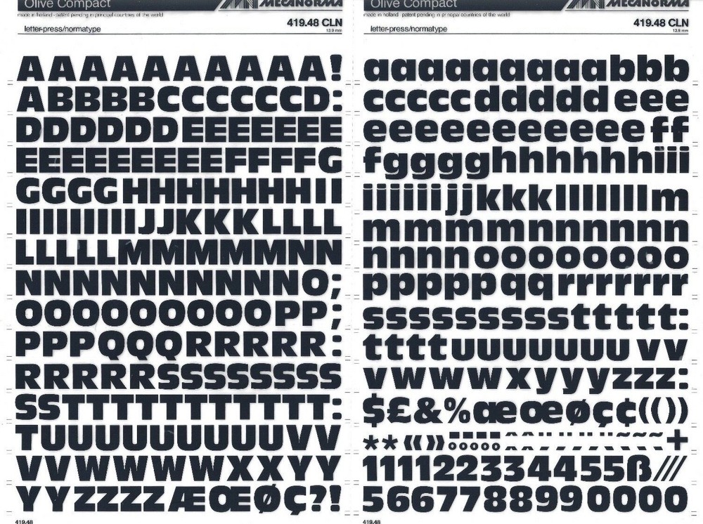 MECANORMA Transfer Lettering 419.48 CLN Letraset #620 OLIVE COMPACT 13.9mm