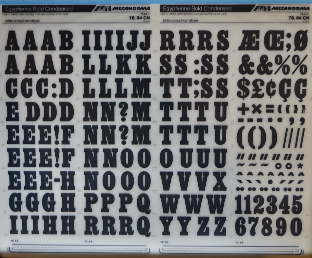 Mecanorma Dry Transfer Lettering A3, Fonts, #202 Egyptienne Bold Cond. 24.1mm