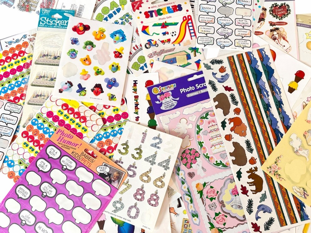 40+ Partial Sticker Sheets 80s 90s Hallmark Sandylion Grossman Junk Journal Lot