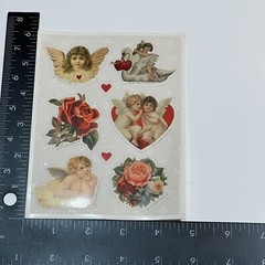 Vintage Hallmark Victorian Style Cherubs Valentine Rose Flowers 2 Sticker Sheet