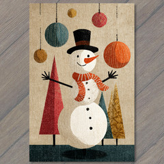 STICKER Snowman Top Hat Red Scarf Retro Christmas Trees Ornaments Festive Joy