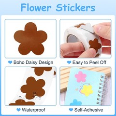500 Pcs Light Brown Daisy Stickers 1 Inch Cute Flower Shaped Sticker Labels