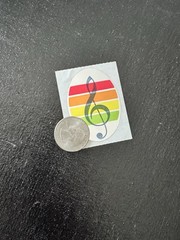 Vintage SandyLion Foil Music Note Rainbow Oval Unused Sticker