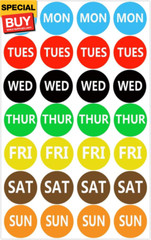7 Days of The Week Labels Color Coding Dot Round Self Adhesive Stickers,1inch Ro