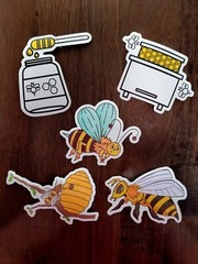 STICKERS x 5 Honey Bee Apiculture Beehive Cartoon Large Sticker BEE3