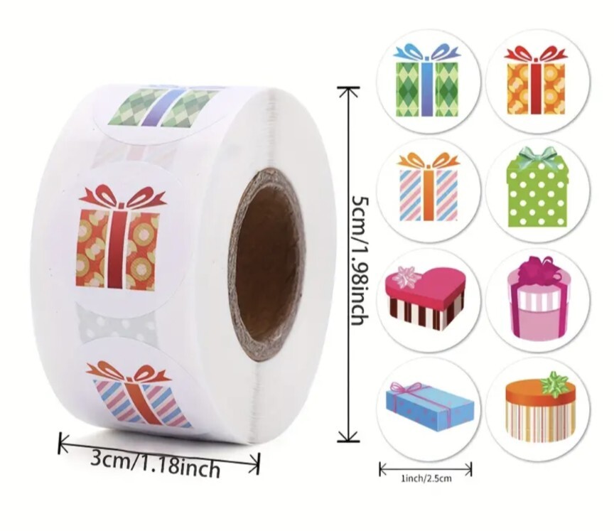 500 pc Sticker Seal Roll ADORABLE Presents Gift box Package #A NEW Self Adhesive
