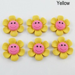 6pcs DIY Resin Happy Daisy Cabochon 26x24mm Flat Back Hair Clips etc Pick Colour