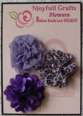Purple Violet & Black Mix 50mm Across 3 Flower Mix Organza HANDMADE NJC T2 Ab