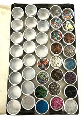 #3 – METAL CASE w/ 40 CONTAINERS – SCRAPBOOKING EMBELLISHMENTS -BEADS, BUTTONS++