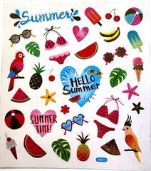 Hello Summer Tropical Parrots Bathing Suit Sunglasses Glitter Accent PS Sticker
