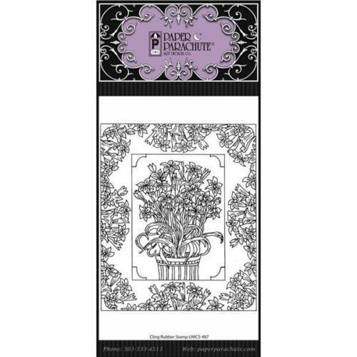 New Paper Parachute Rubber Stamp LGE Spring FLOWERS in Frame cling free USA ship