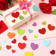 600 Pieces Foam Hearts Stickers, Valentines Day Glitter and Matte Self-Adhesive