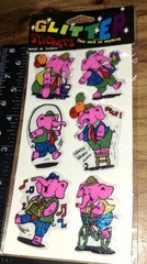 vintage Stickers,puffy Glitter Pink Elephants,code20-1