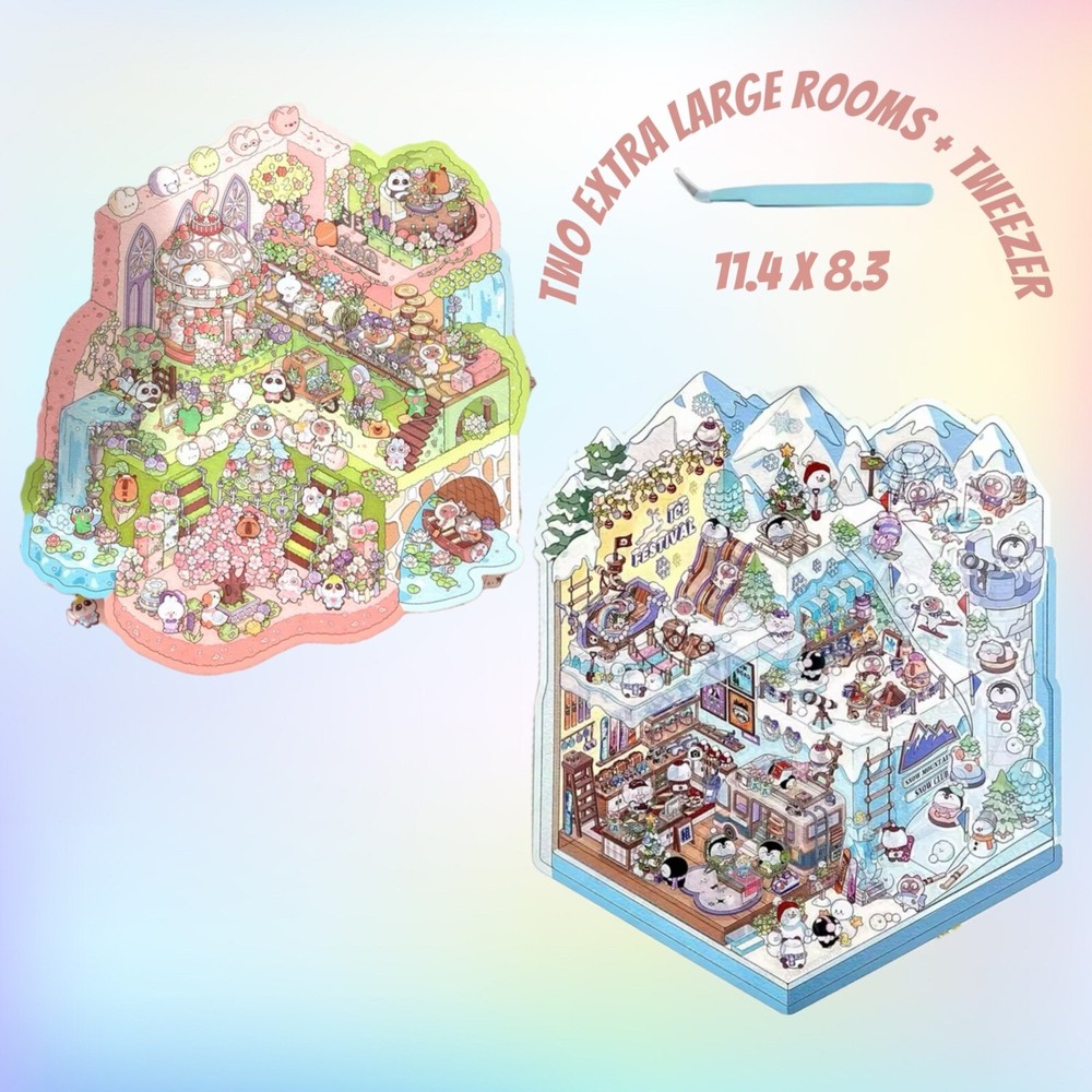 Two Extra Large (3D) 11.4 x 8.3 Isometric Scene Rooms. Ice Festival and Garden.