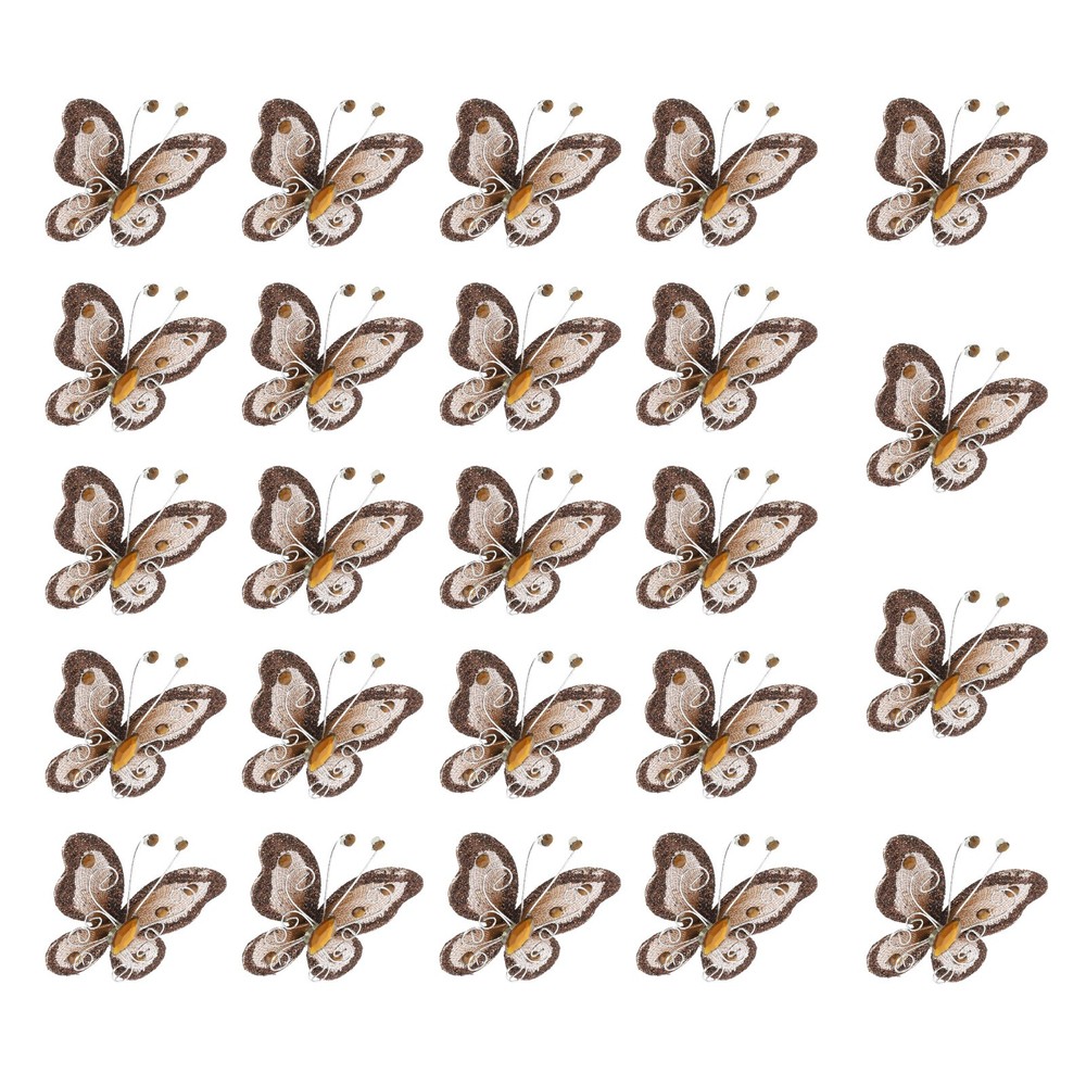 24Pcs Butterflies for Crafts, 2.2″ Organza Butterflies, Coffee