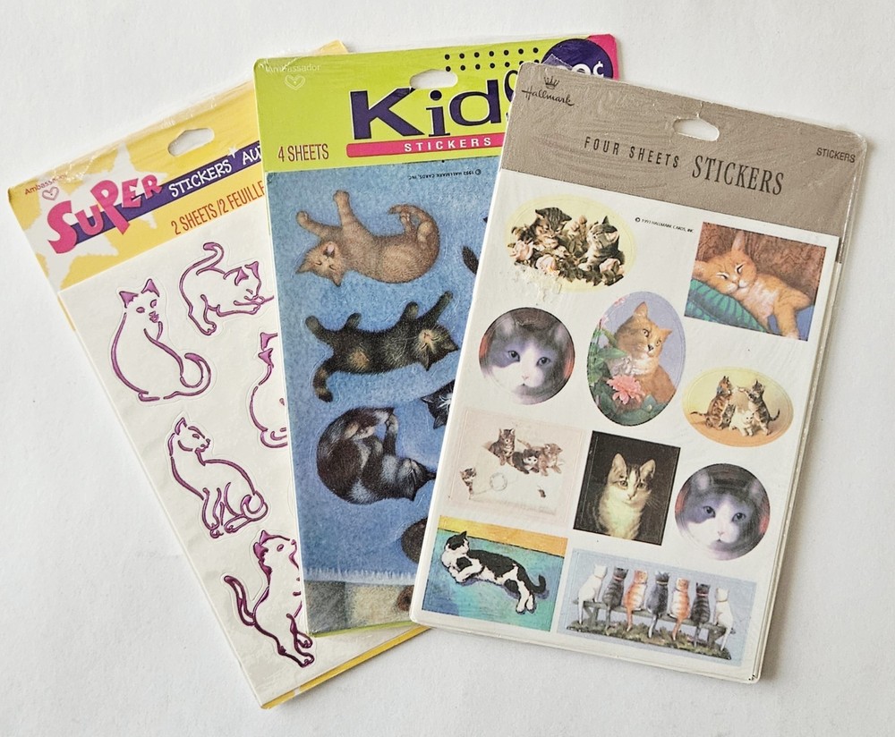 Vtg Cat Stickers LOT Hallmark NIP Kittens Ambassador