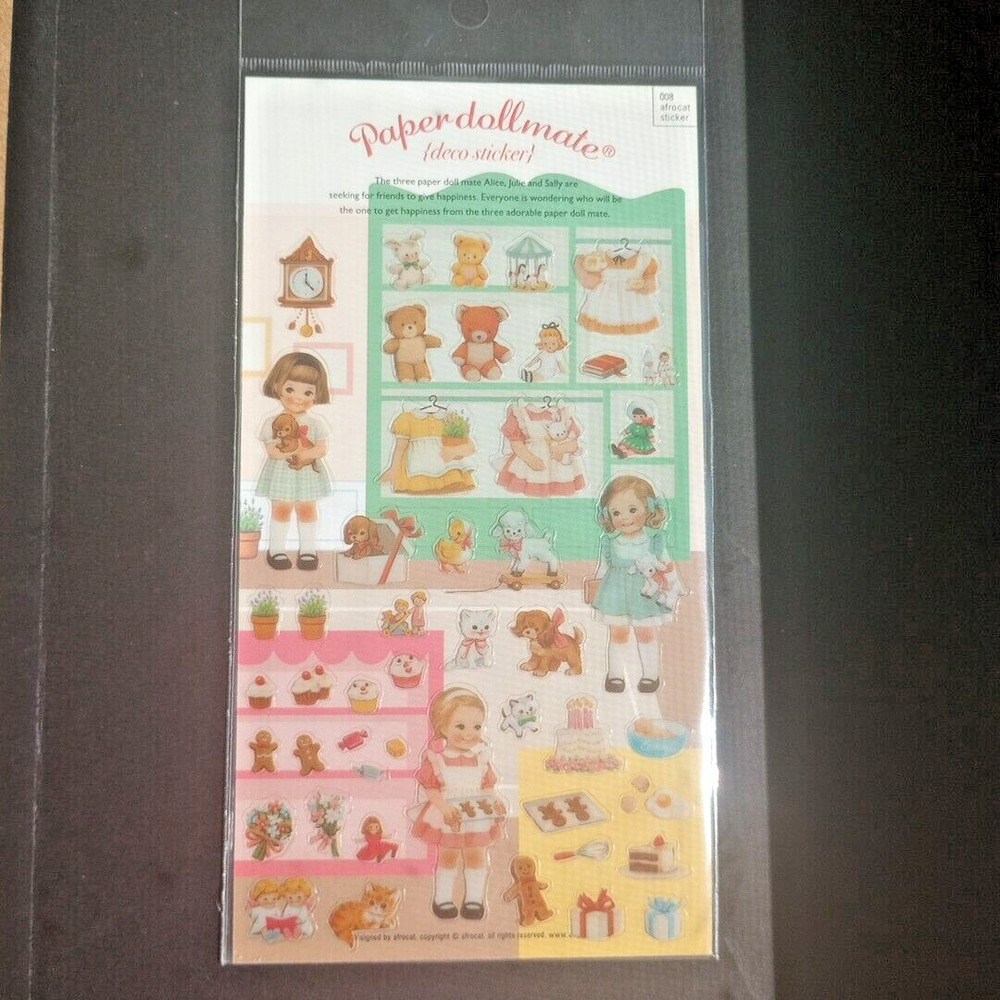 NEW! AFROCAT PAPER DOLL MATE DECO STICKER SET 008, STICKERS 1 sheet 3 mini dolls