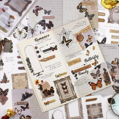 40 Sheets A6 Vintage Washi Stickers for Adults, Retro Butterfly Stickers with S