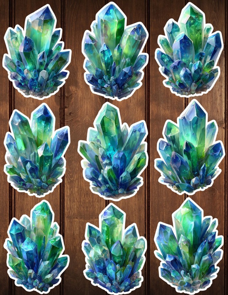 Blue and Green Crystal Die Cut Vinyl Stickers Scrapbooking Laptop Waterbottle