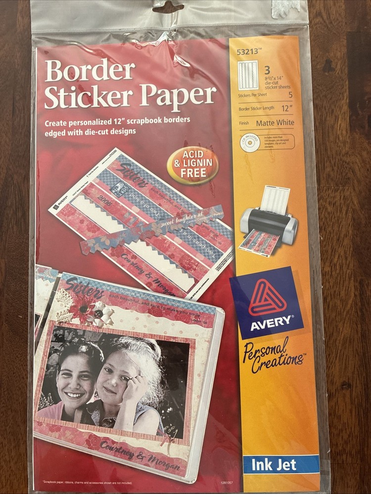 Avery Border Sticker Paper-12” Scrapbook Borders-edged-die cut Designs