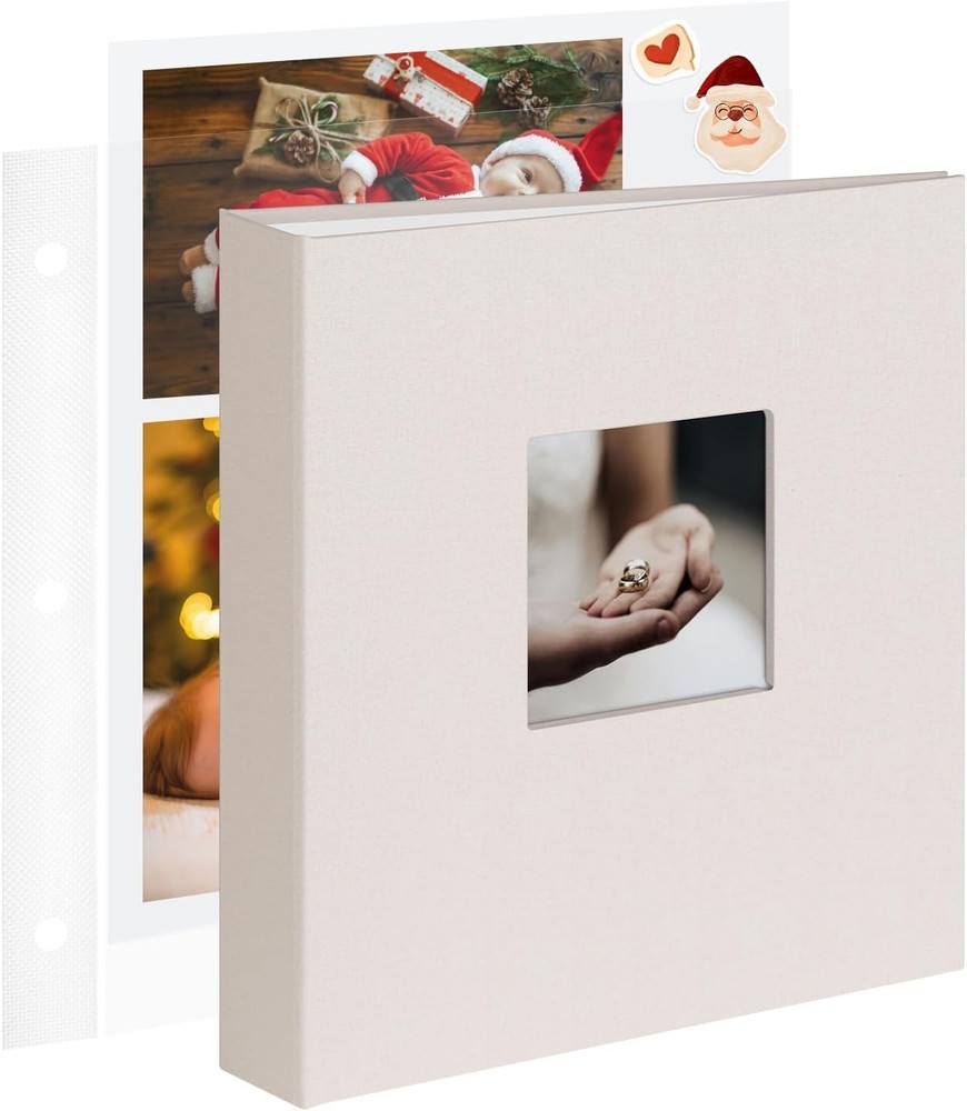 1DOT2 8.5×11 Scrapbook Photo Album 3 Ring Binder with 60 Pages Beige Fabric