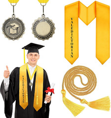 3 Pcs 2026 Graduation Stole and Award Medal Set Valedictorian Sash and Award