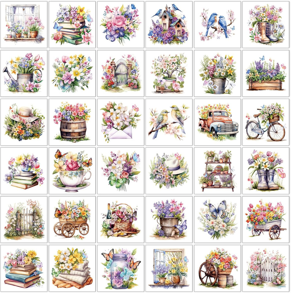 Flower Rub on Transfers for Crafts – 36 Pcs Vintage Spring Flower Rub on Transfe