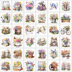 Flower Rub on Transfers for Crafts – 36 Pcs Vintage Spring Flower Rub on Transfe