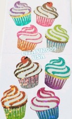 JILLSON & ROBERTS HAMBLY GLITTER STICKERS * FOOD DESSERT * MULTICOLOR CUPCAKES.