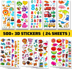 24 Sheets 500 Stickers for Kids, Toddlers 2-4 Years Old, Dinosaur & Traffic Them