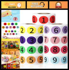 4500 Circle Number Stickers 1-9, Colorful Inventory Labels, 1/2″ Roll for Office