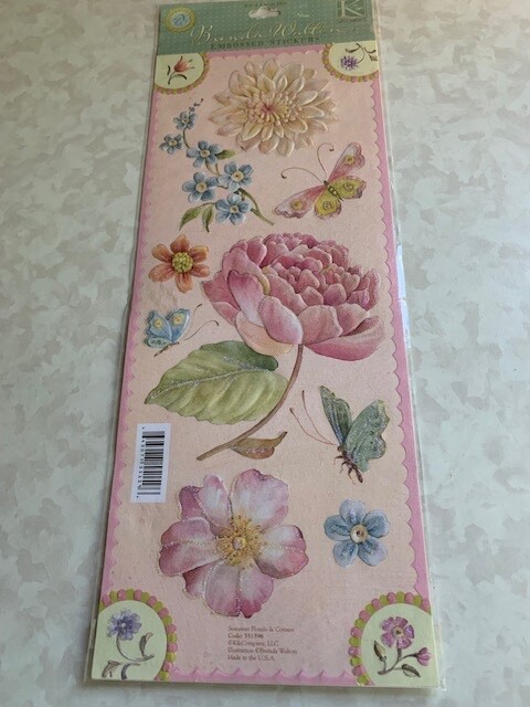 K&COMPANY BRENDA WALTON EMBOSSED STICKERS GLITTER SOMERSET FLORALS & CORNERS 14P