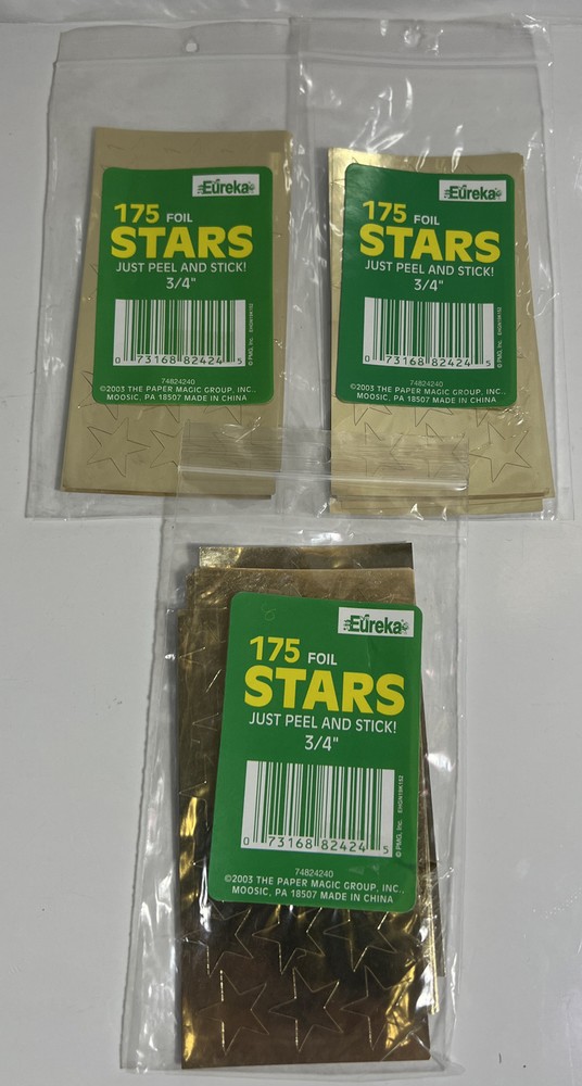 Foil Star Stickers, Eureka Presto-Stick 3/4″, Gold, 3 Packs of 175 (each)