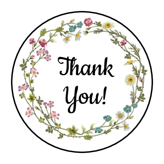 30 1.5″ THANK YOU WILDFLOWER WREATH FAVOR LABELS ROUND STICKERS