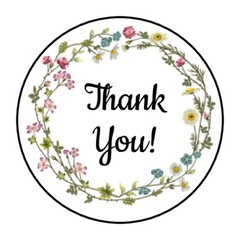 30 1.5″ THANK YOU WILDFLOWER WREATH FAVOR LABELS ROUND STICKERS