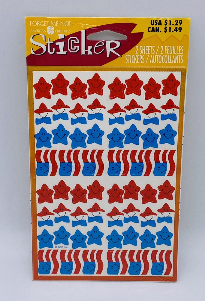 American Greeting Forget Me Not Stars Flags Red White Blue Stickers 2 Sheets
