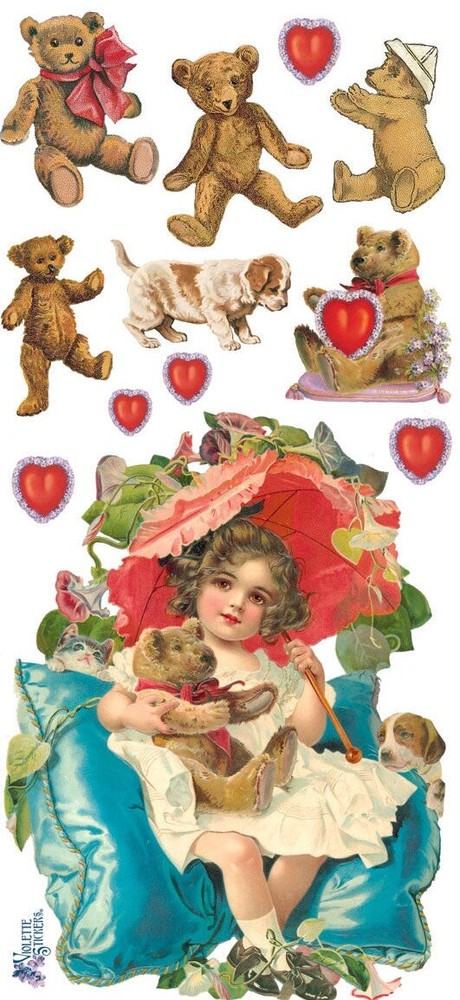 Violette Stickers Victorian Teddy Bears Valentine’s Day Craft Planner Supply