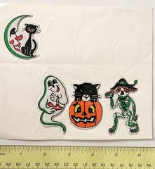 4 Vintage 1980’s Halloween Puffy Stickers- Cat Ghost Pumpkin Skeleton
