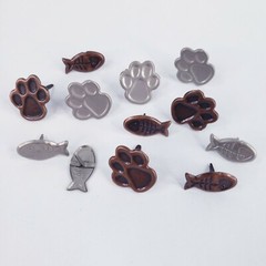 12 Cat Paw Fish Brads Antique Bronze Pewter Cardmaking Scrapbooking Paper Crafts