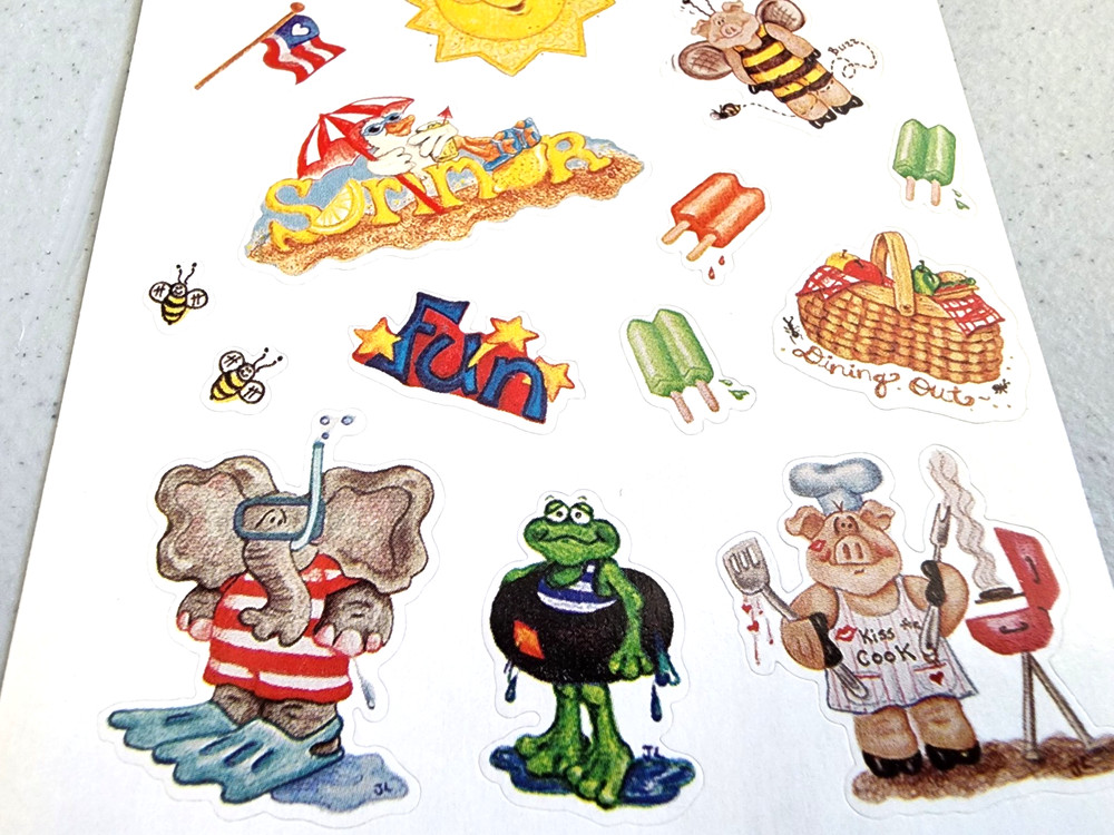 Freckle Press Summer Stickers – NOS Animal BBQ Beach Pool Scrapbook Sheets RARE