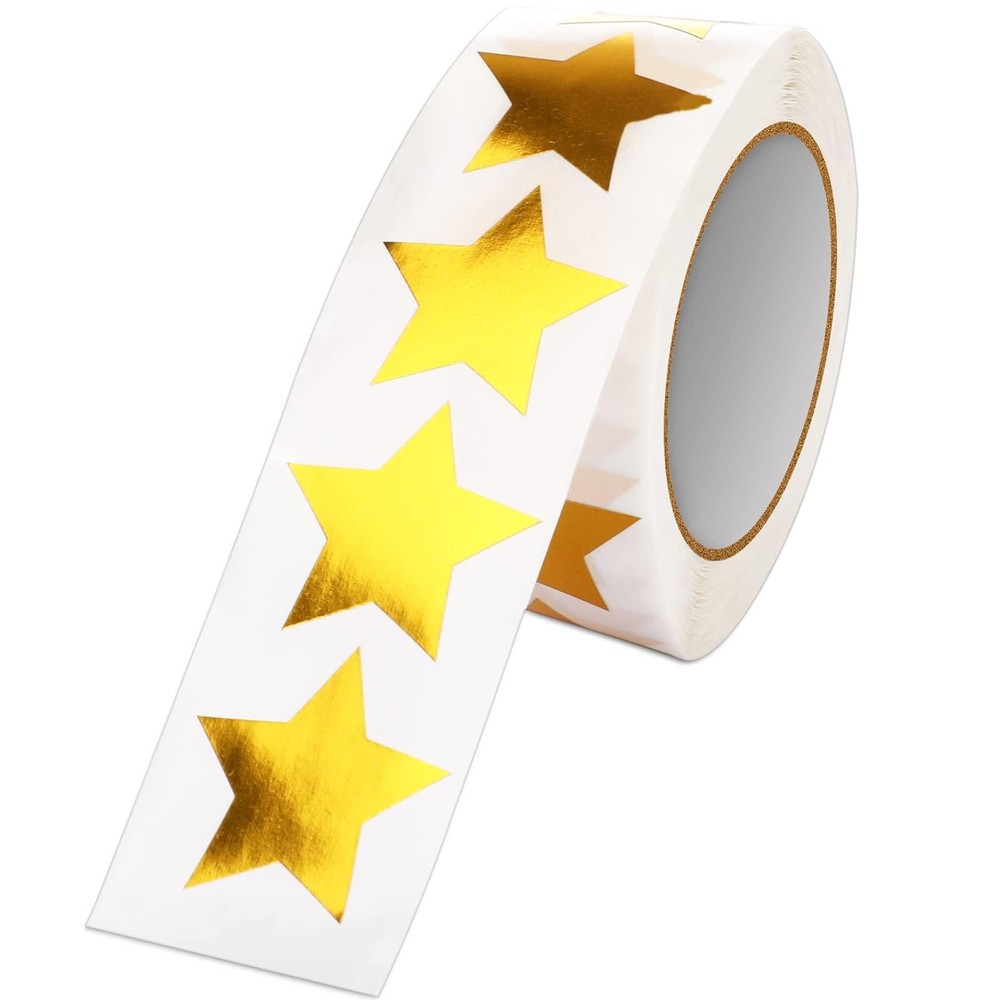 Gold Star Stickers 1 Inch, 500 Pcs, Metallic Foil Reward Labels for Kids