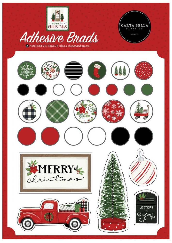 1 Pack of Carta Bella Paper HOME FOR CHRISTMAS Adhesive Decorative Brads