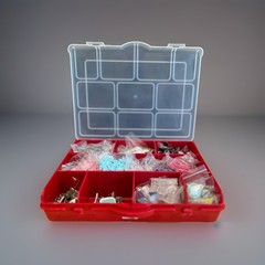 Organizer Box Of Brand New Brads:Flowers, Hearts, Birthday, Music Notes, Kitchen