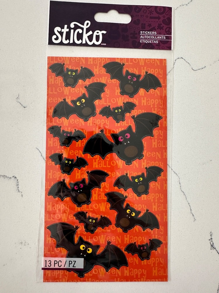 Sticko Autocollant 13 PC Black N Orange Bat Crazy 3 Sizes Scrapbooking Crafts