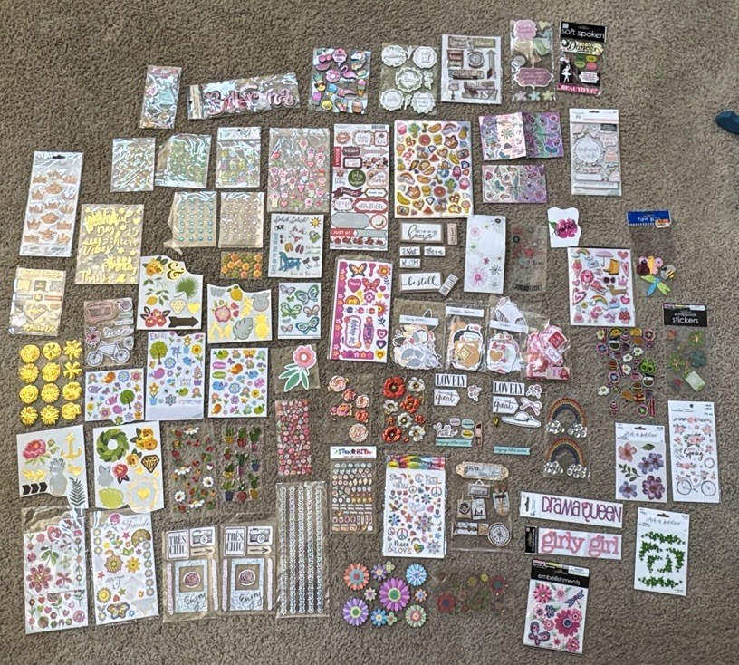 Large Lot of Pop Up Stickers, Rubbing, Flat, Diecuts, Scrapbooking Variety