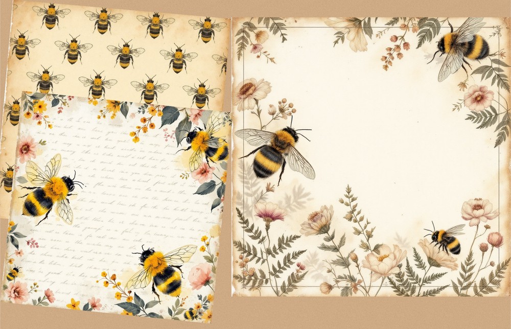 Bumble Bee Decoupage Rice Paper For Ornament-Wood Art Scrapbooking A4 3 Sheets