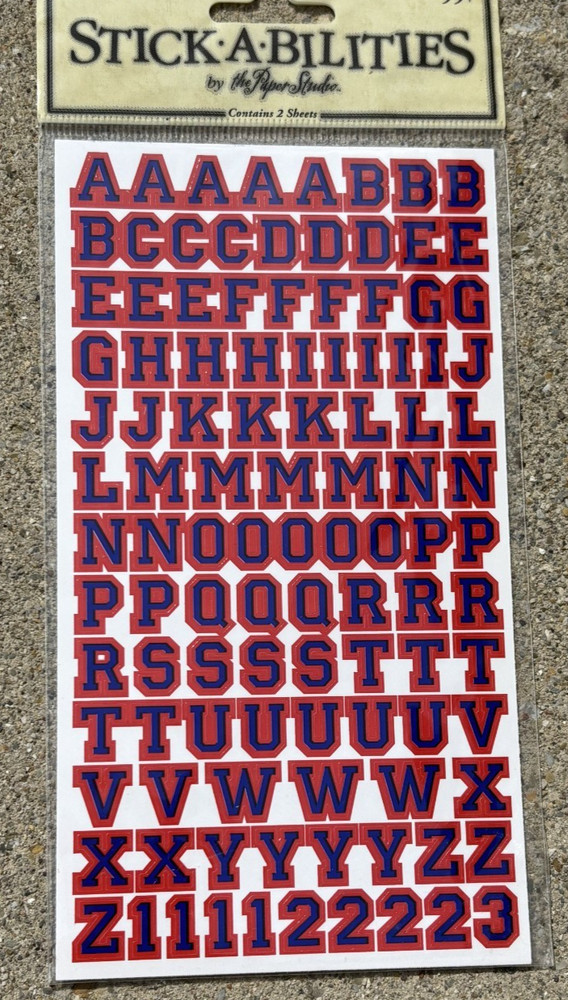 VTG 2003 STICK-A-BILITIES VARSITY LETTER RED BLUE UPPER LOWER CASE ABC STICKERS