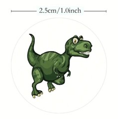 500 pcs Stickers Roll 6 Designs 1 Inch Dino 2 Round Semi Gloss Self Adhesive